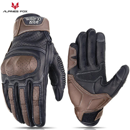 Brown Vintage Leather Motorcycle Gloves Men CE Certification Motorbike Riding Touch Screen Motocross Moto Racing Biker Glove XXL