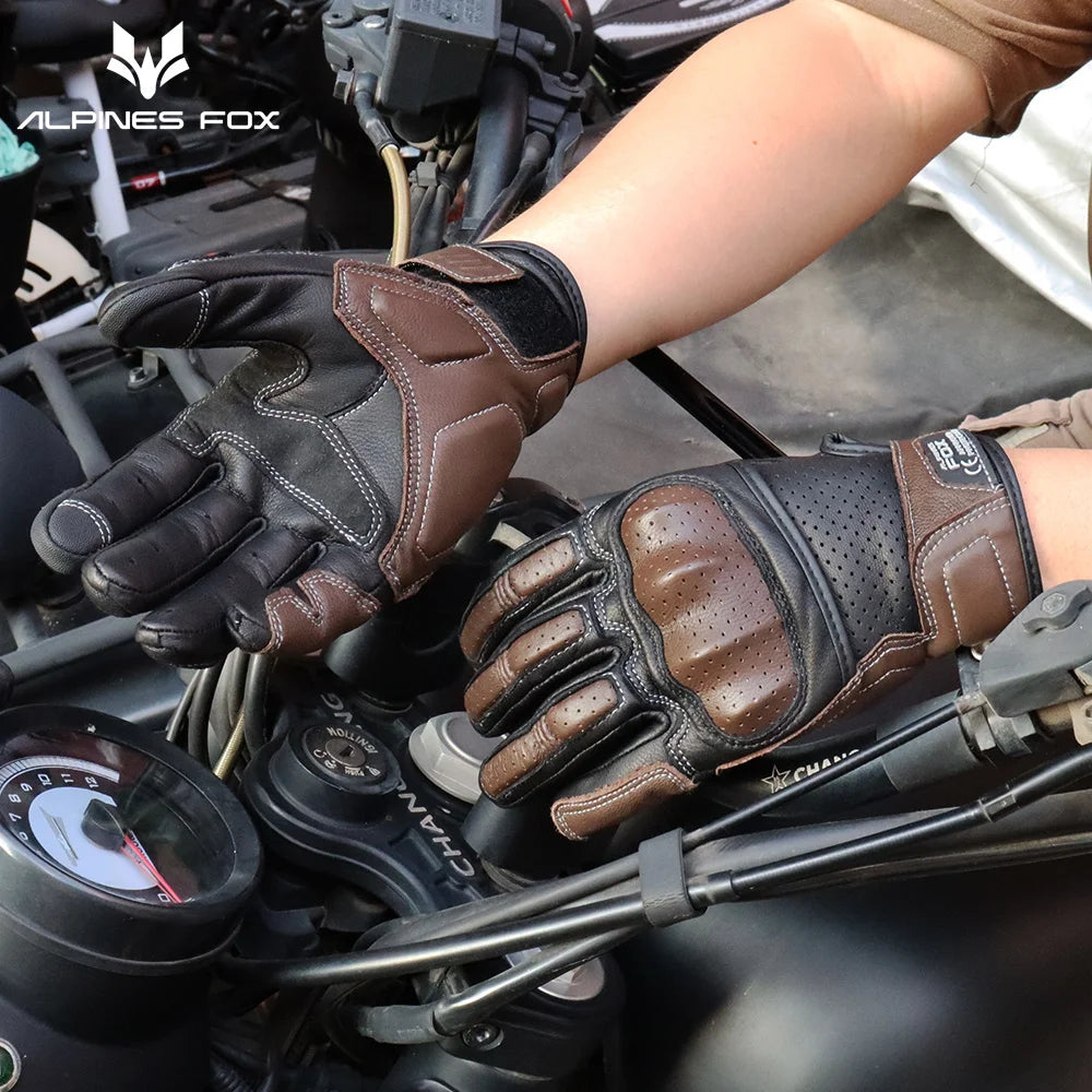 Brown Vintage Leather Motorcycle Gloves Men CE Certification Motorbike Riding Touch Screen Motocross Moto Racing Biker Glove XXL