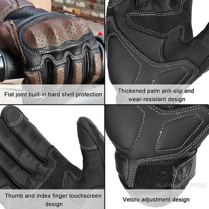 Brown Vintage Leather Motorcycle Gloves Men CE Certification Motorbike Riding Touch Screen Motocross Moto Racing Biker Glove XXL